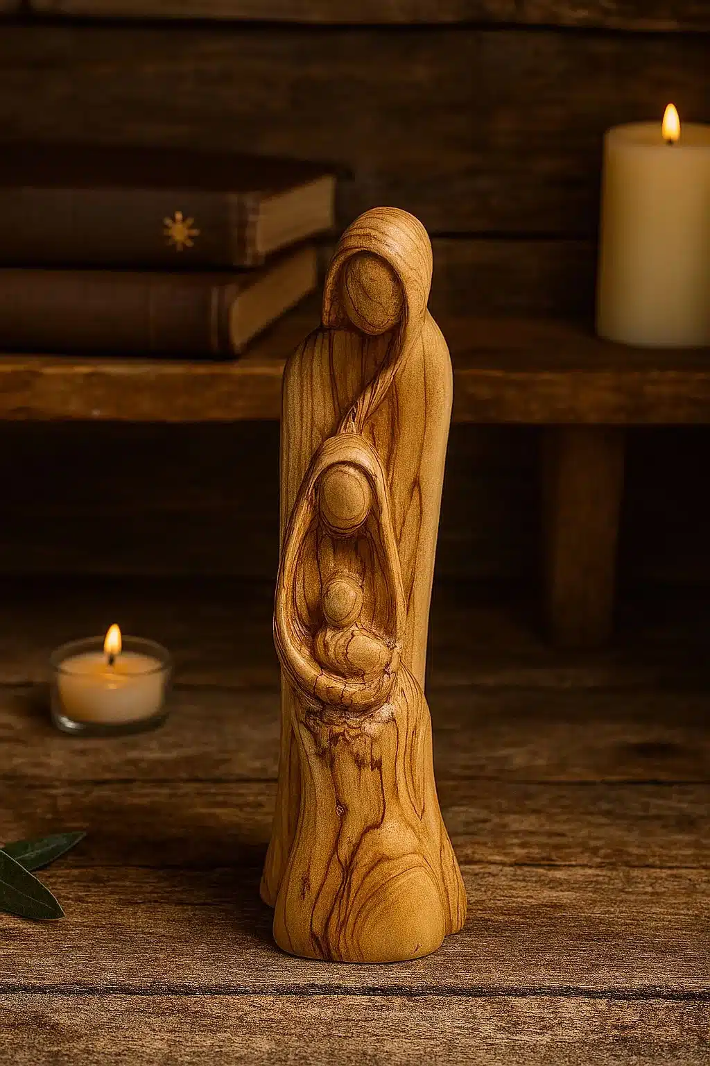 Holy Family statue carved from Bethlehem olive wood