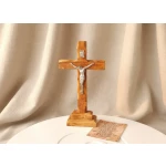 Handcrafted Olive Wood Crucifix from Bethlehem – Holy Land Tabletop Cross - Image 3