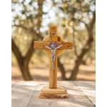 Hand-carved Bethlehem crucifix displayed as religious gift and home prayer altar centerpiece