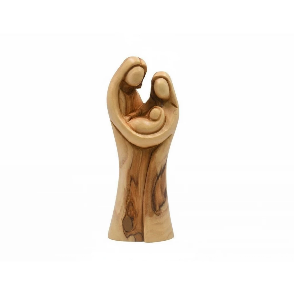 Abstract Olive Wood Holy Family sculpture crafted by Bethlehem artisans