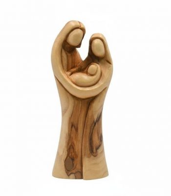 Abstract Olive Wood Holy Family sculpture crafted by Bethlehem artisans