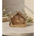 Hand-carved olive wood nativity figures showing authentic Bethlehem craftsmanship and natural wood grain