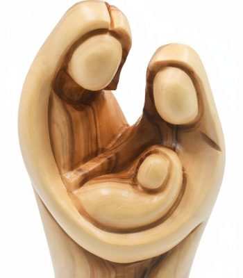 Olive Wood Holy Family close-up showing detailed carving and natural wood grain