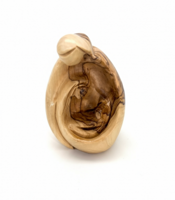 Hand-carved Mary baby Jesus figurine showing mother and child in olive wood
