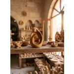 Side view of wooden Mary Jesus figurine from Bethlehem showing nativity figure craftsmanship