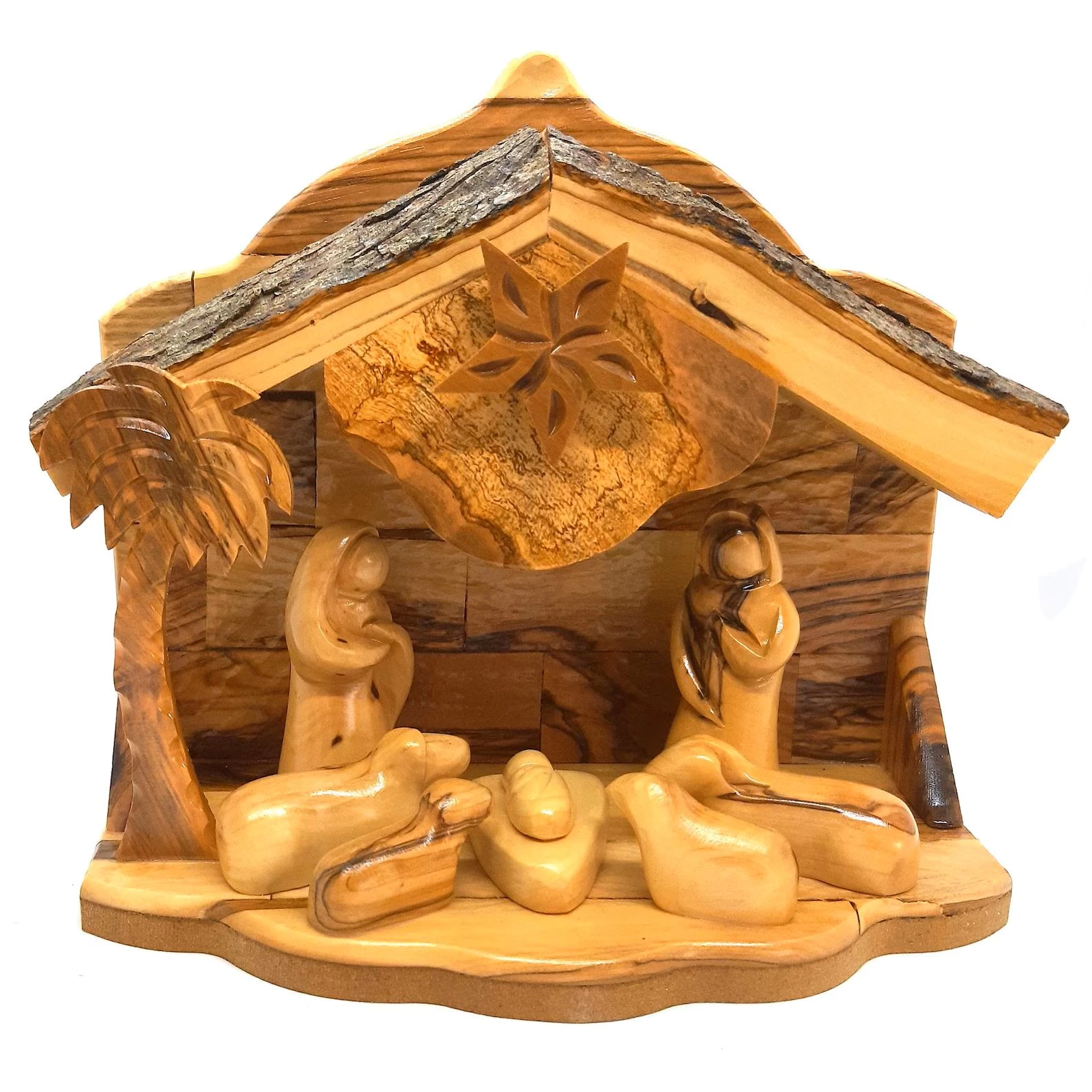 Wooden nativity set with hand-carved figures and manger scene barn from Bethlehem Wooden nativity set with hand-carved figures and manger scene barn from Bethlehem